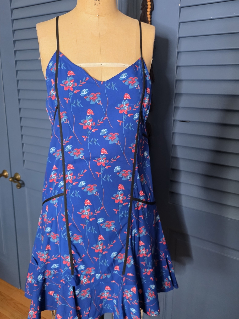 Thakoon Collective Blue Floral Slip Dress Black Piping Sz 6 Rent The Runway